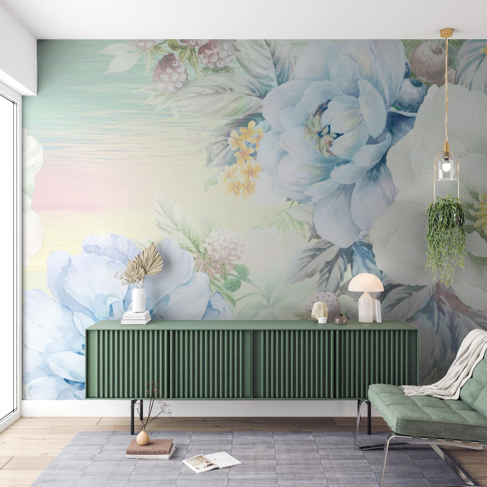 Fototapeta kwiaty w odcieniach bieli i błękitu