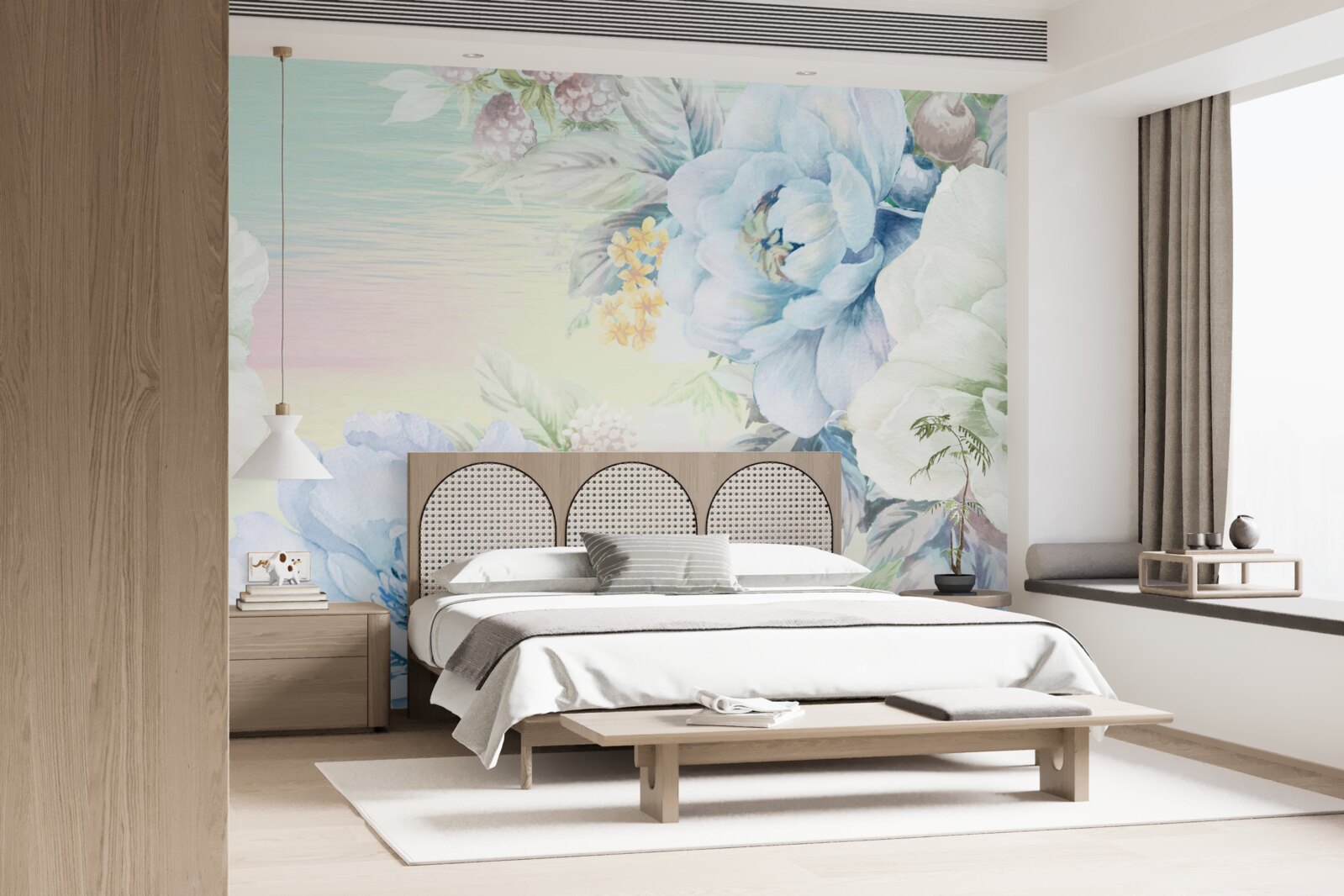 Fototapeta kwiaty w odcieniach bieli i błękitu