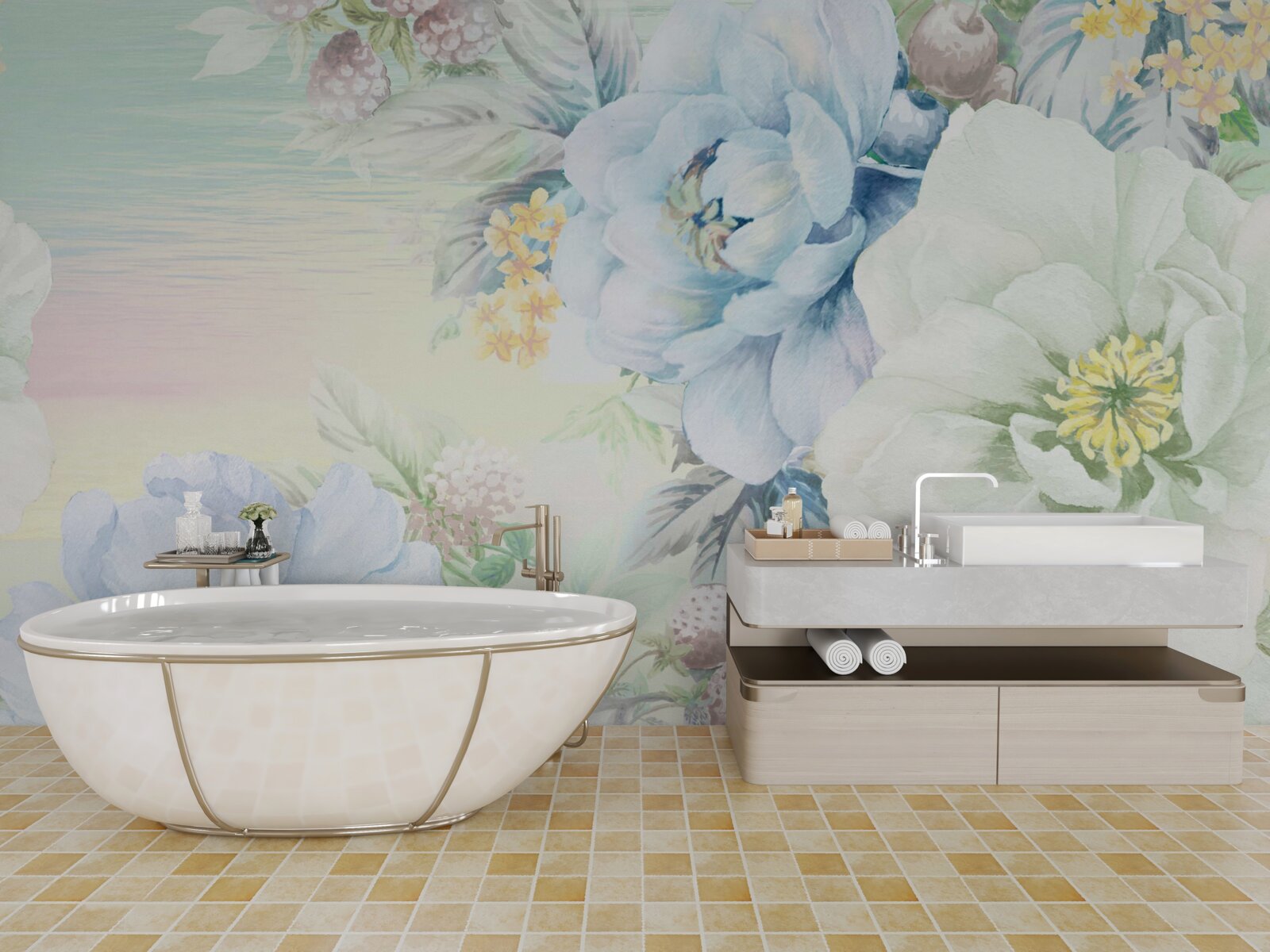 Fototapeta kwiaty w odcieniach bieli i błękitu