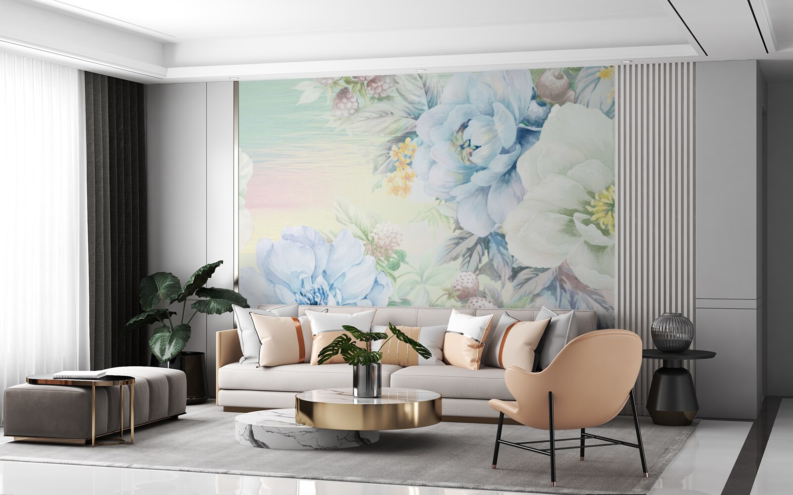 Fototapeta kwiaty w odcieniach bieli i błękitu