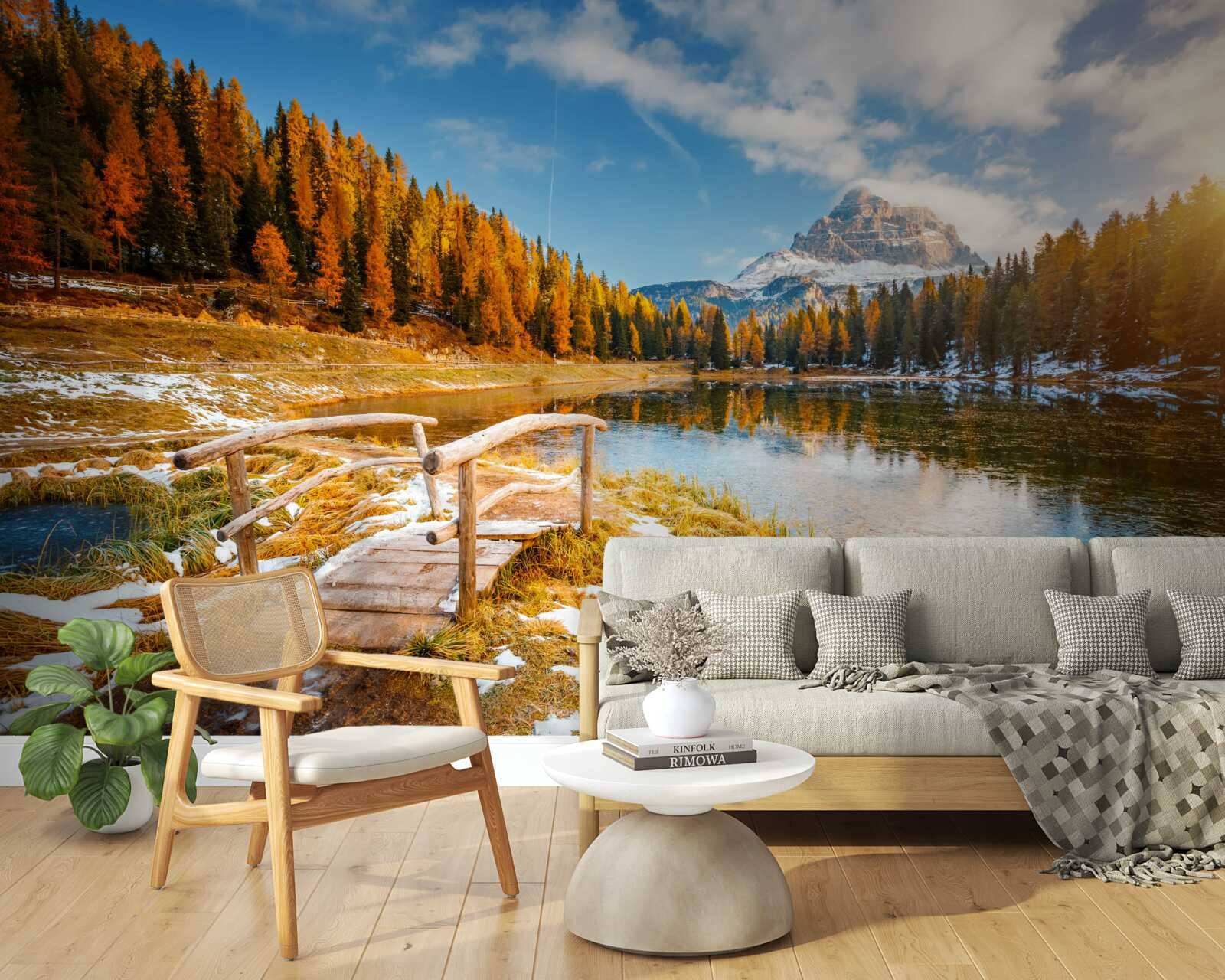 Fototapeta jesienny krajobraz z górą na horyzoncie