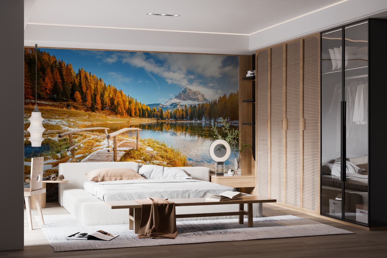 Fototapeta jesienny krajobraz z górą na horyzoncie