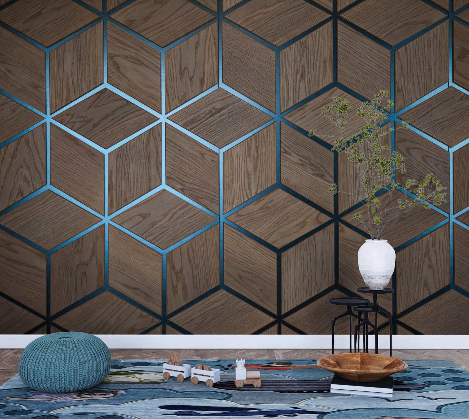 Fototapeta podłoga drewniana z czarnymi paskami