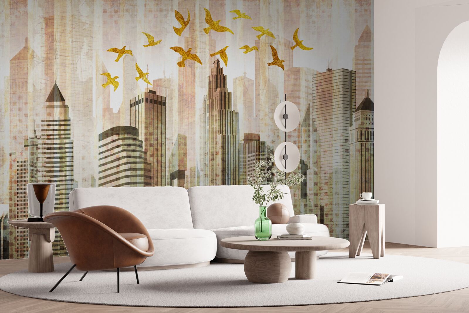 Fototapeta wieżowce, nad którymi przelatują ptaki
