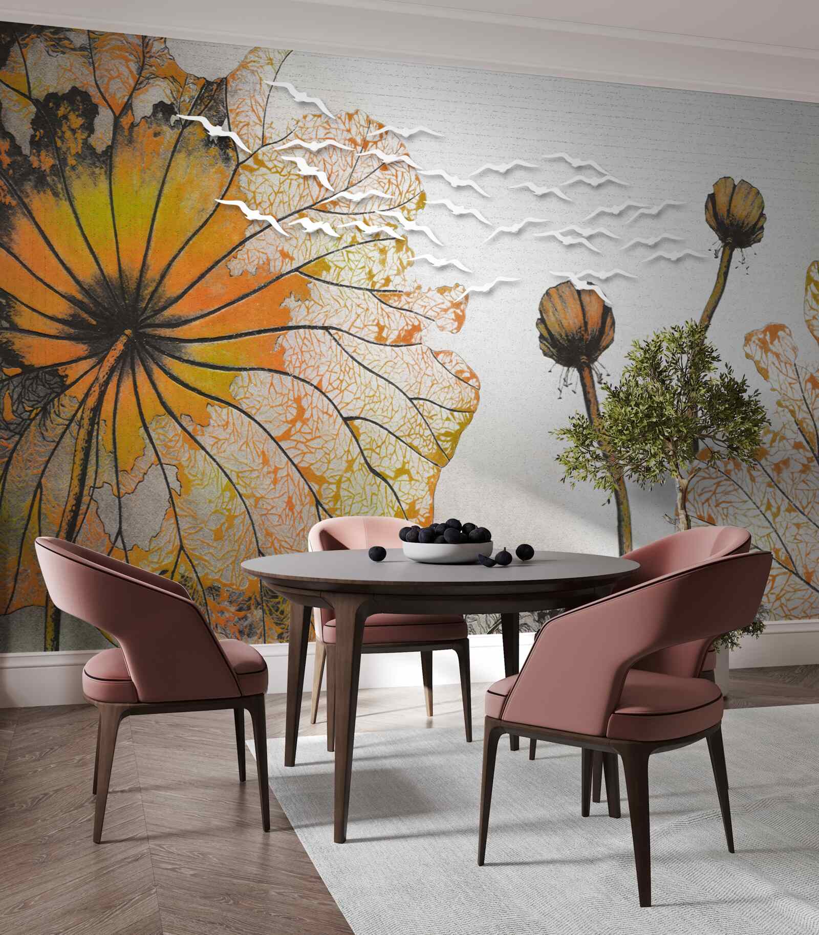 Fototapeta duże kwitnące kwiaty i ich nieotwarte pąki