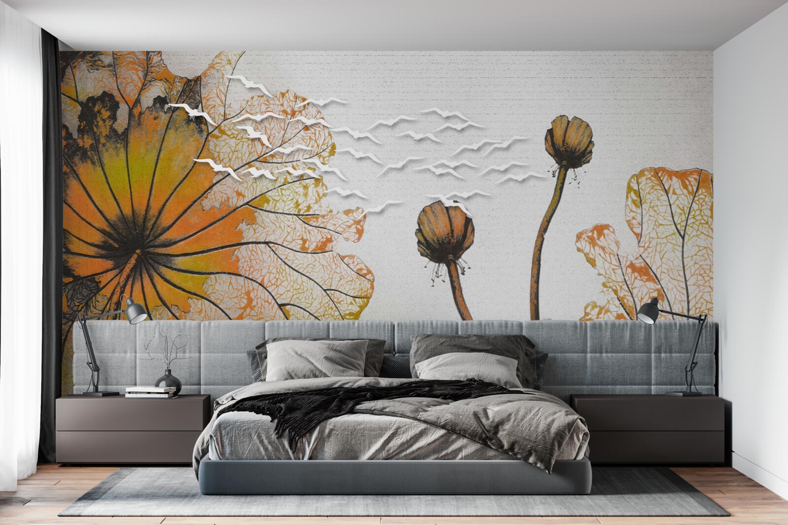 Fototapeta duże kwitnące kwiaty i ich nieotwarte pąki