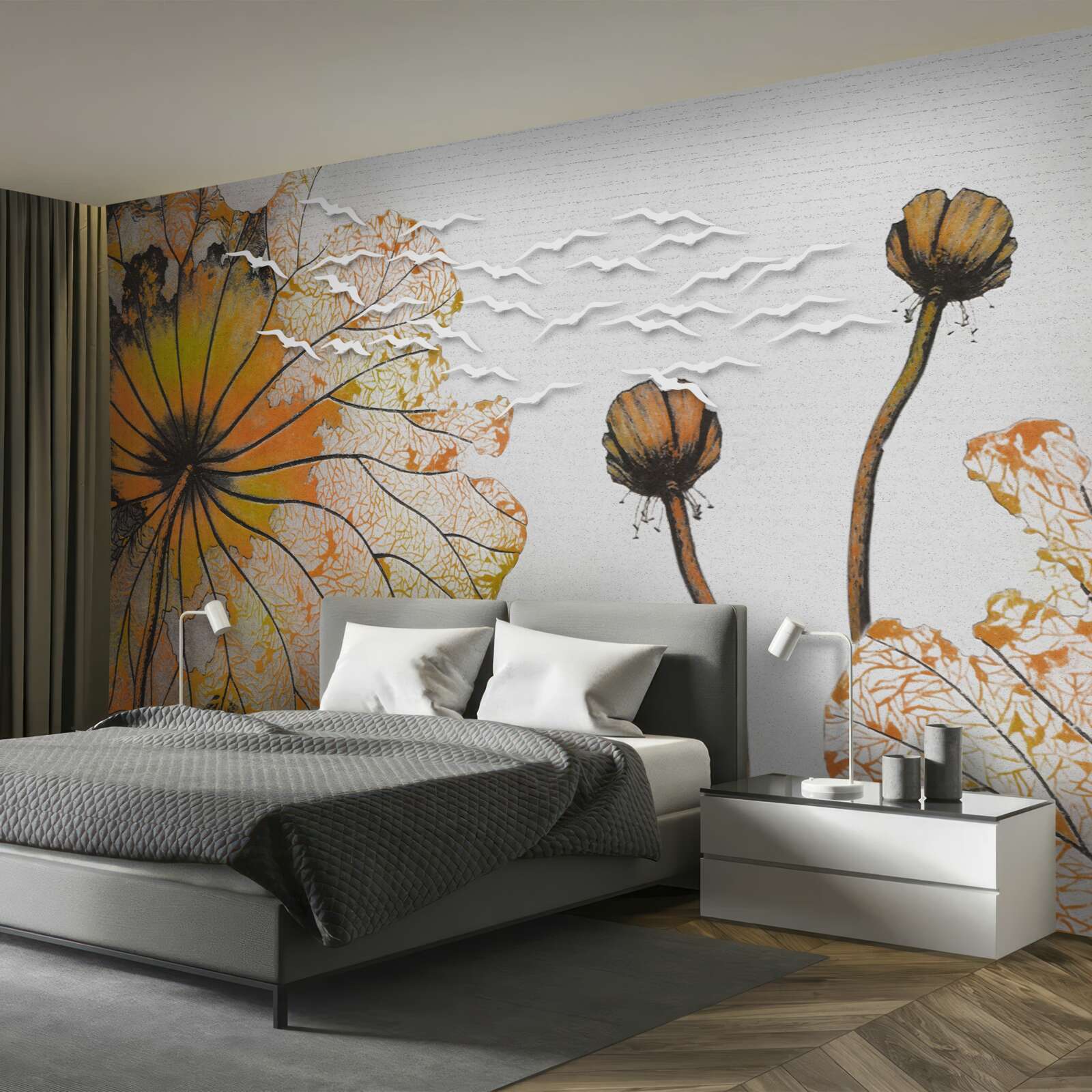 Fototapeta duże kwitnące kwiaty i ich nieotwarte pąki