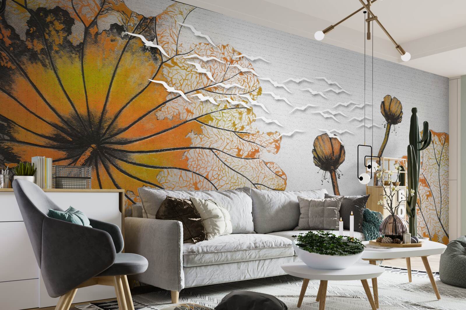 Fototapeta duże kwitnące kwiaty i ich nieotwarte pąki