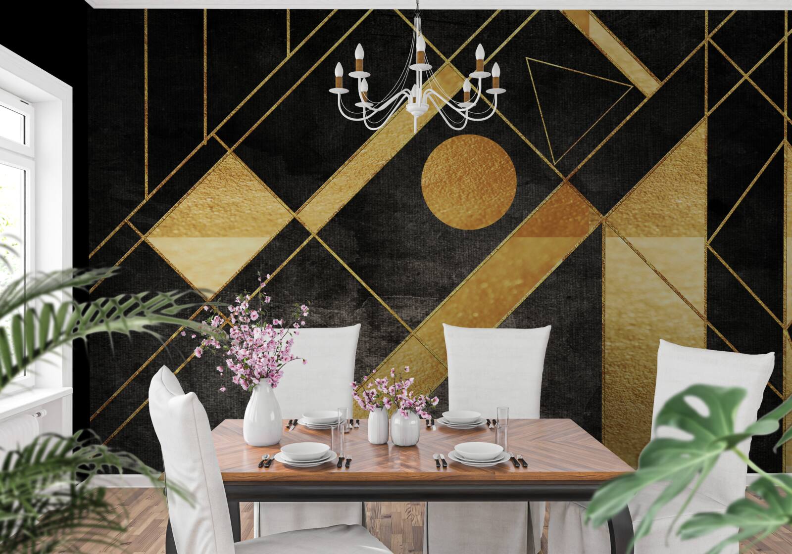 Fototapeta czarne tło ze złotymi liniami