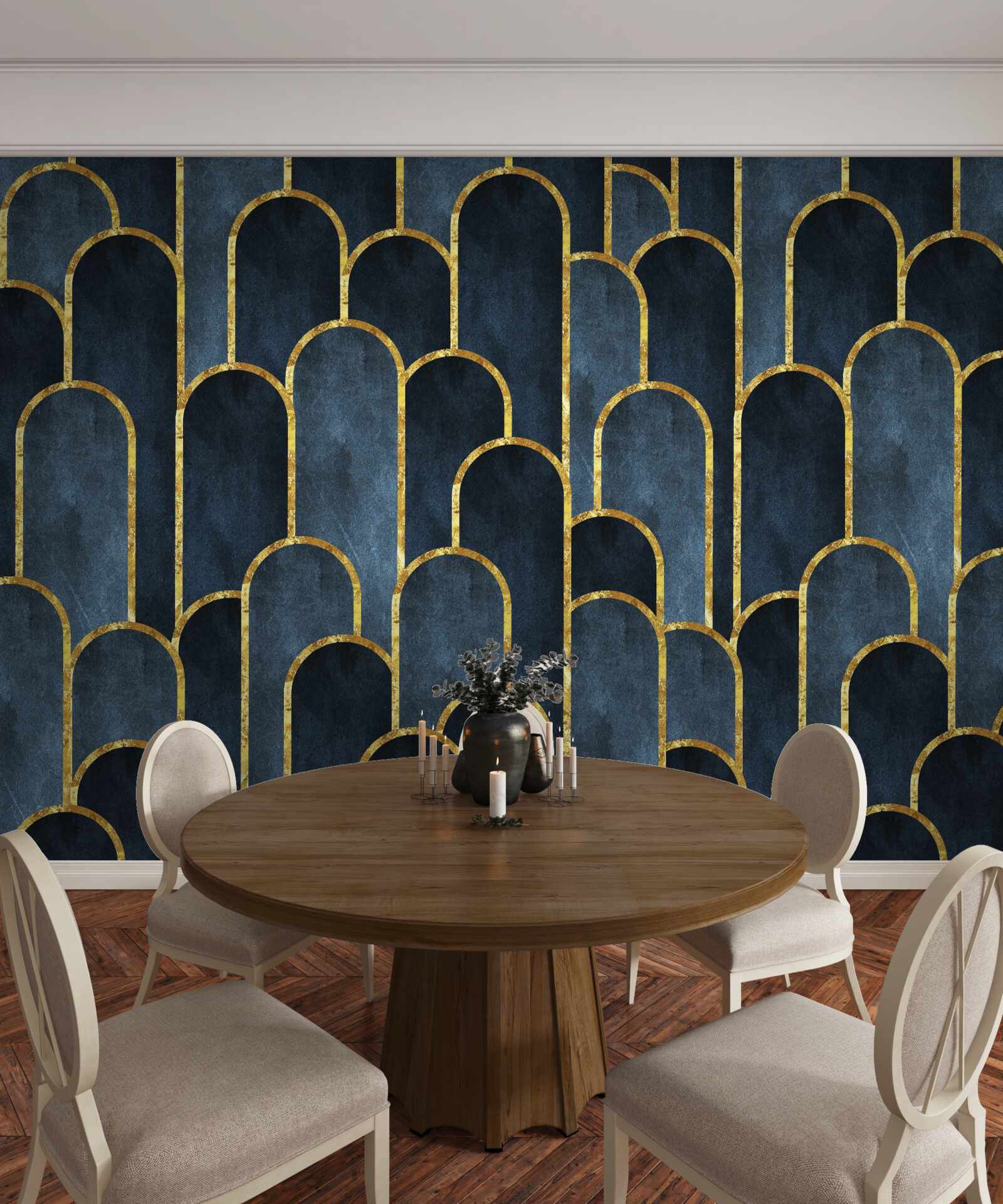 Fototapeta złote akcenty na czarnych, zwiewnych topach