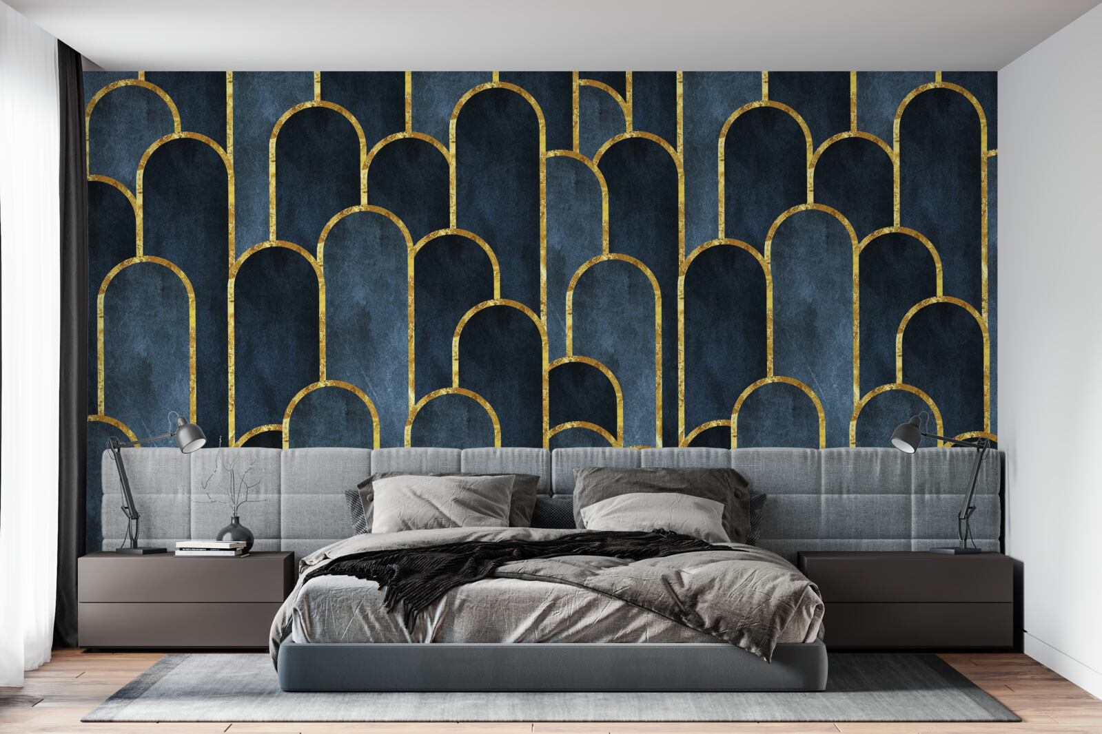 Fototapeta złote akcenty na czarnych, zwiewnych topach