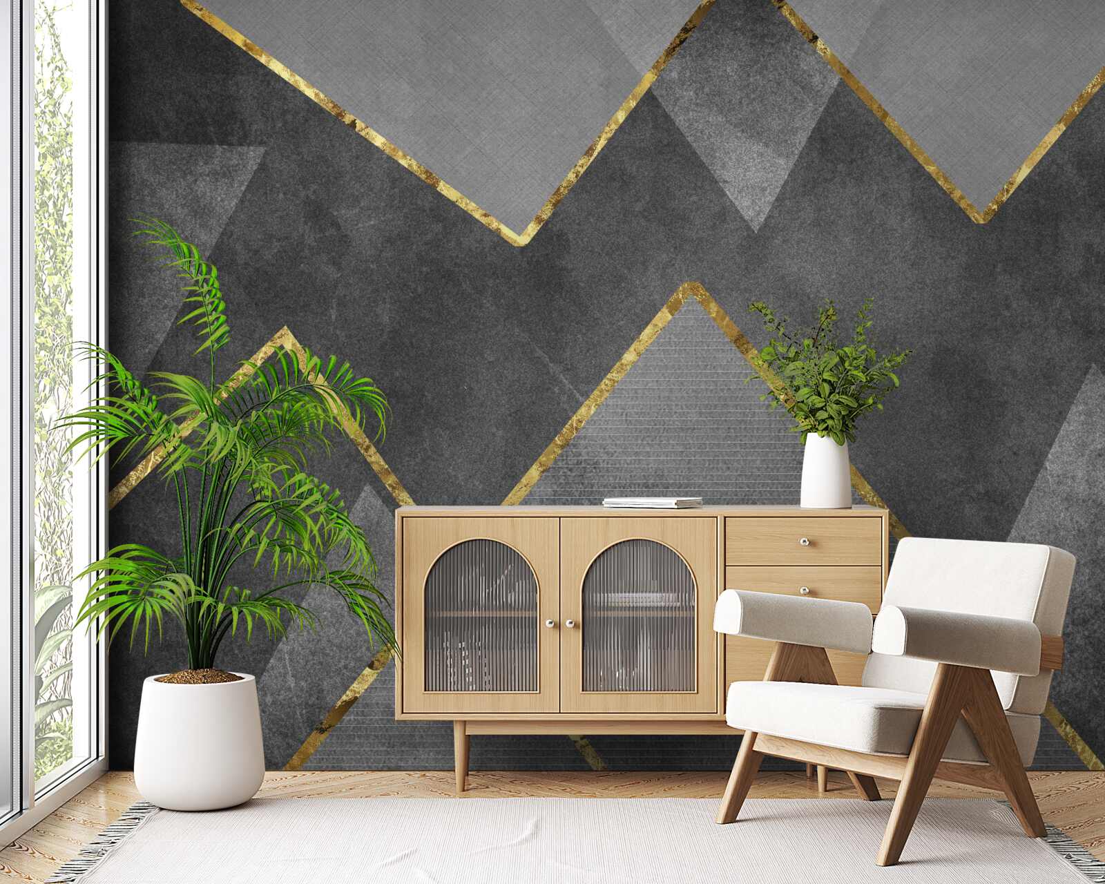 Fototapeta złote i czarno-białe zygzaki