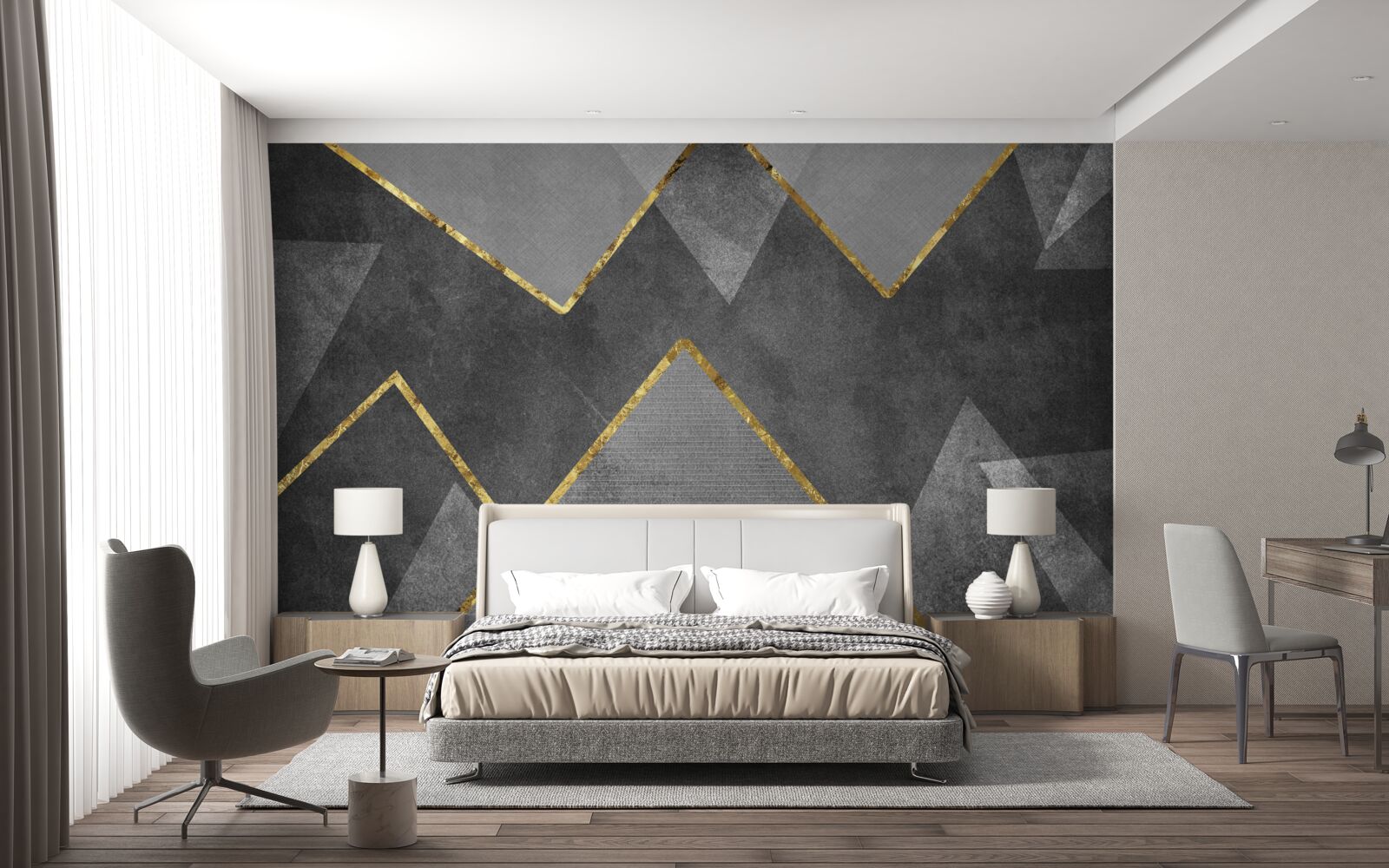 Fototapeta złote i czarno-białe zygzaki