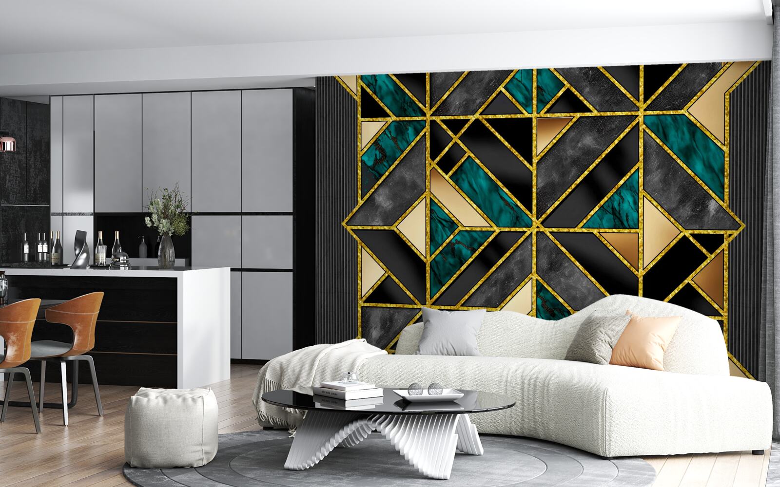 Fototapeta tło w geometrycznym stylu w szaro-turkusowym odcieniu