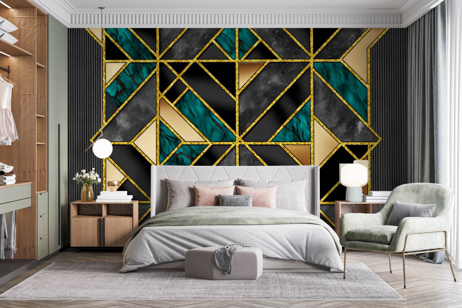 Fototapeta tło w geometrycznym stylu w szaro-turkusowym odcieniu