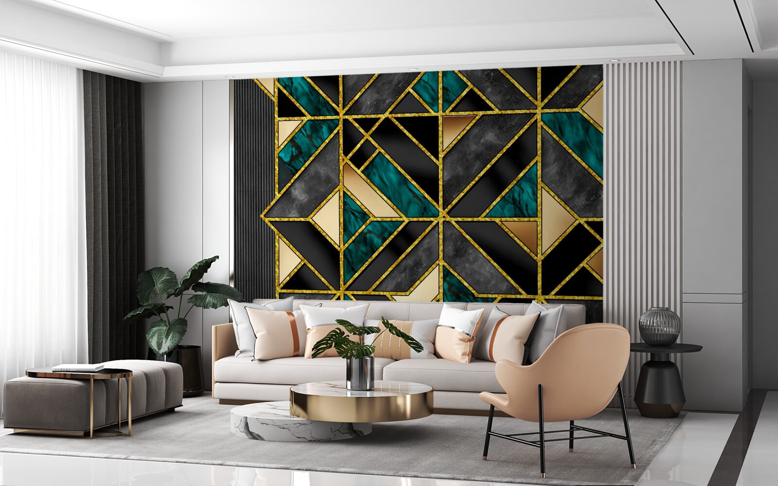 Fototapeta tło w geometrycznym stylu w szaro-turkusowym odcieniu