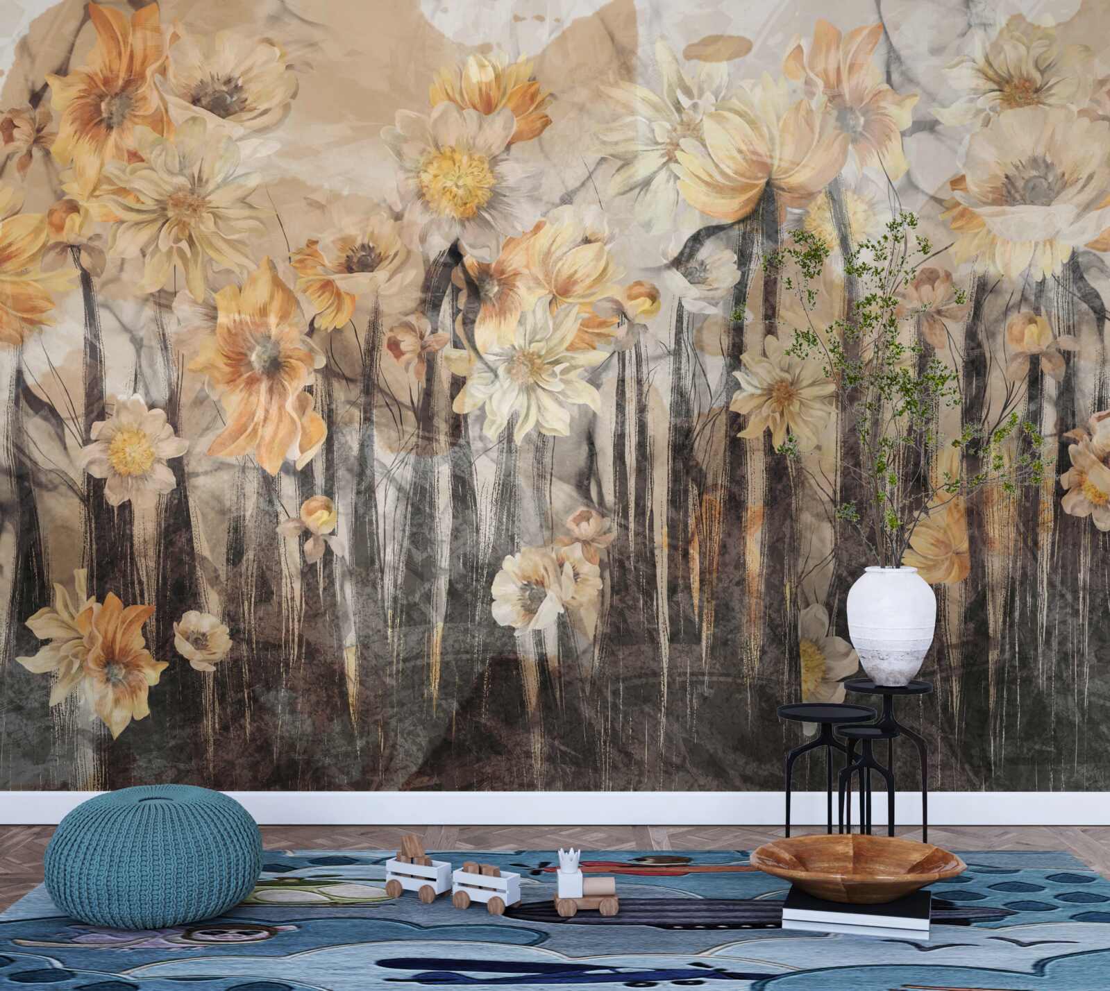 Fototapeta kwiaty w stylu vintage na szarym tle