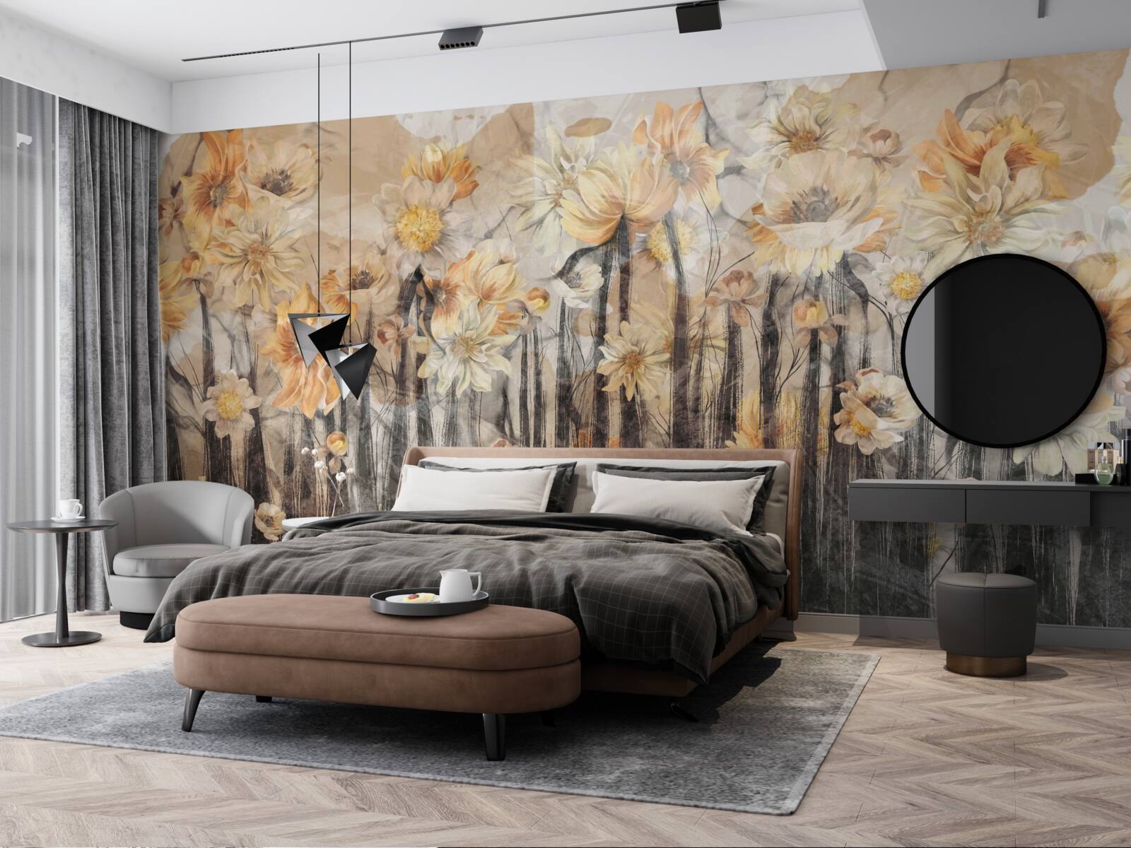 Fototapeta kwiaty w stylu vintage na szarym tle