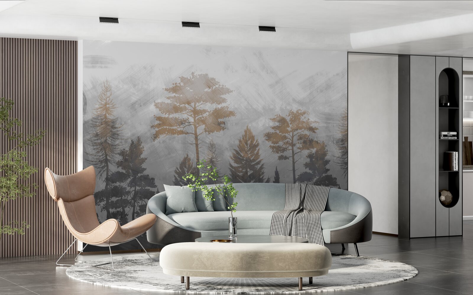 Fototapeta przez leśną zasłonę mgły przebijają się promienie słońca