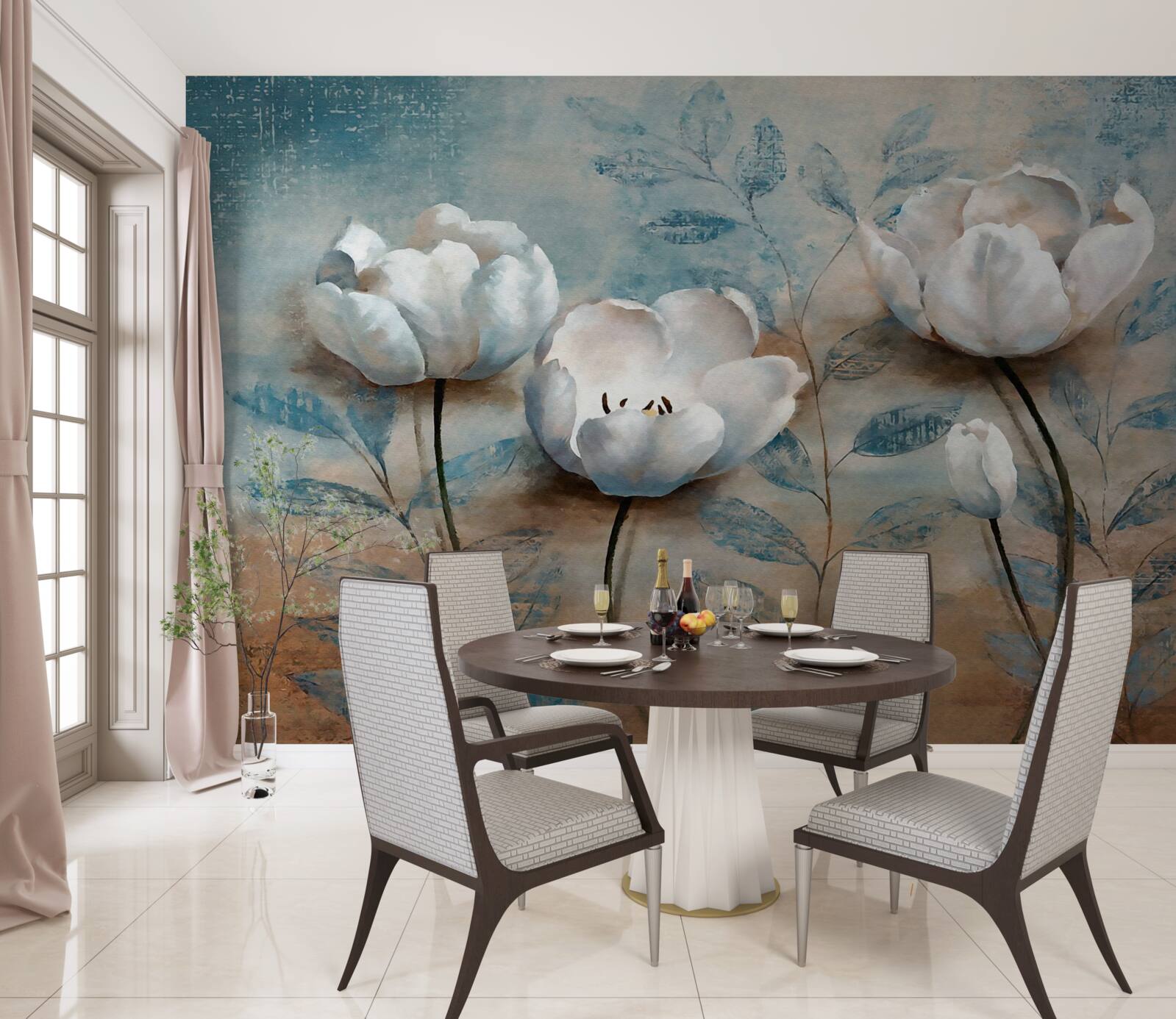 Fototapeta szkic ze szkarłatnymi pąkami