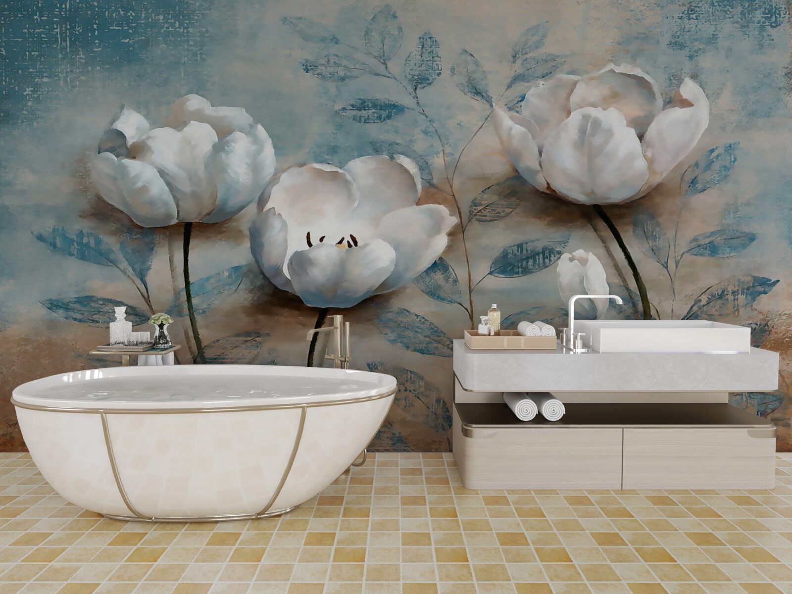 Fototapeta szkic ze szkarłatnymi pąkami