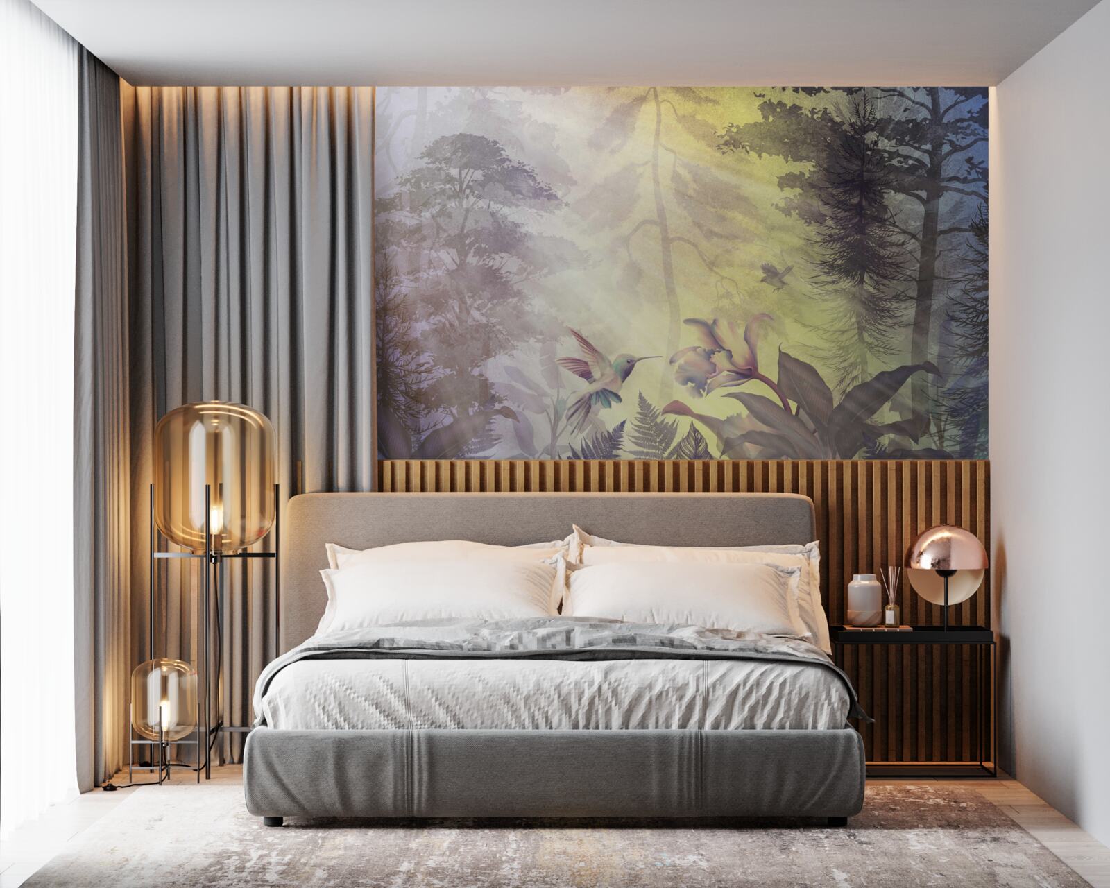 Fototapeta las drzew liściastych pod promieniami słońca