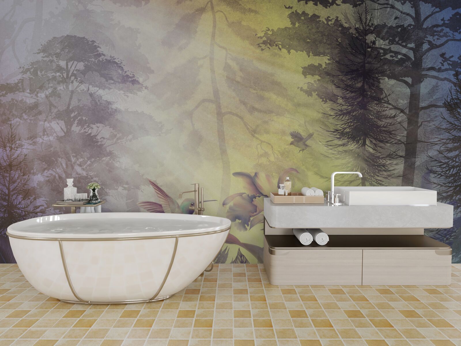 Fototapeta las drzew liściastych pod promieniami słońca