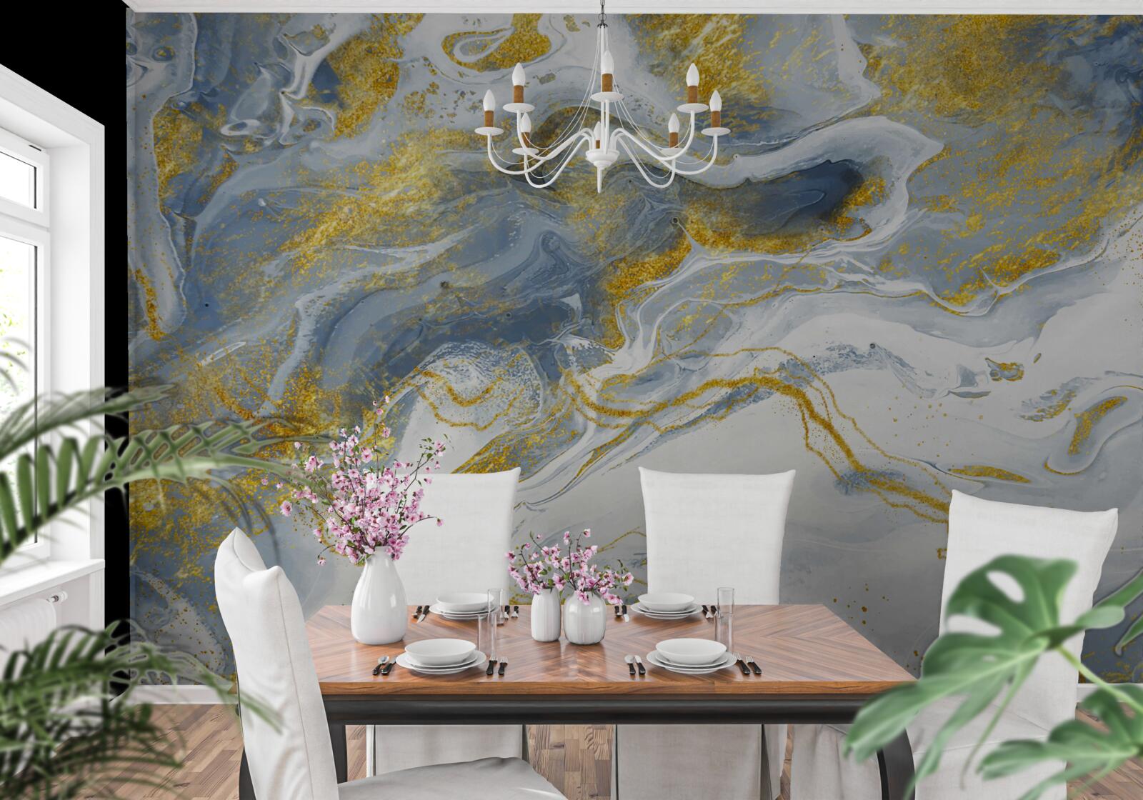 Fototapeta niebieski marmur z inkrustacją złotową