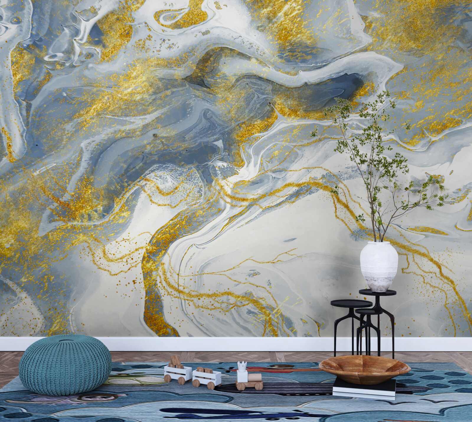 Fototapeta niebieski marmur z inkrustacją złotową