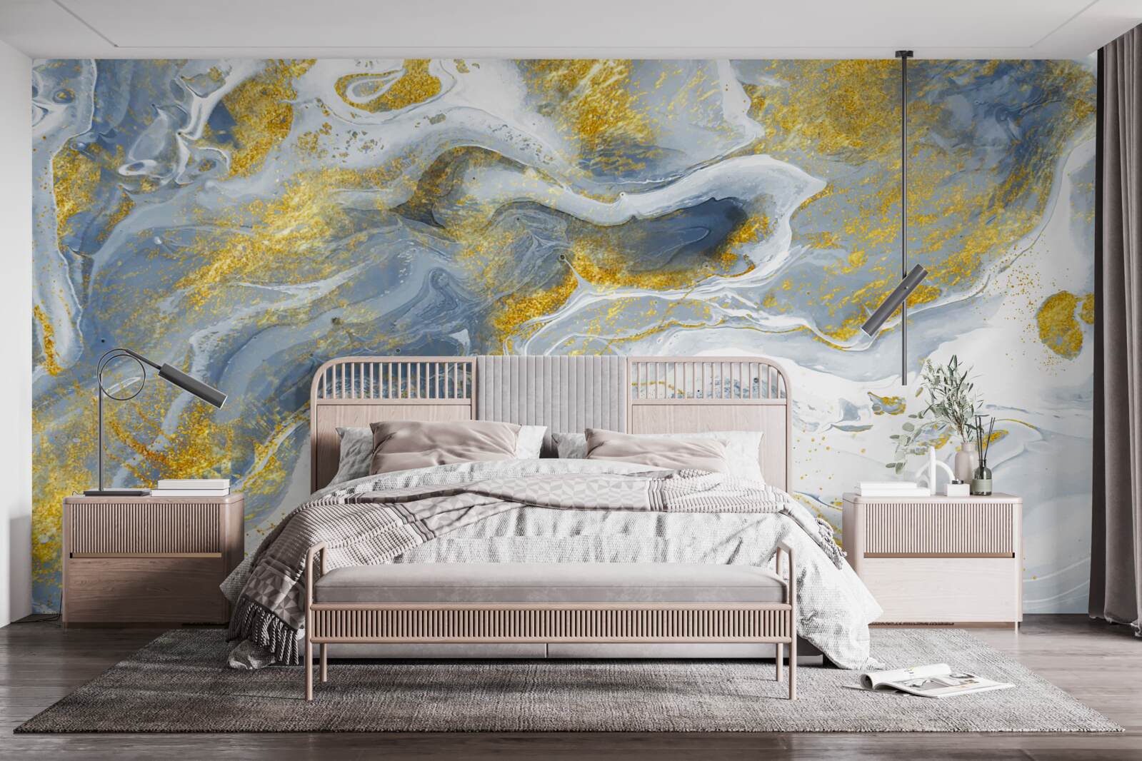 Fototapeta niebieski marmur z inkrustacją złotową