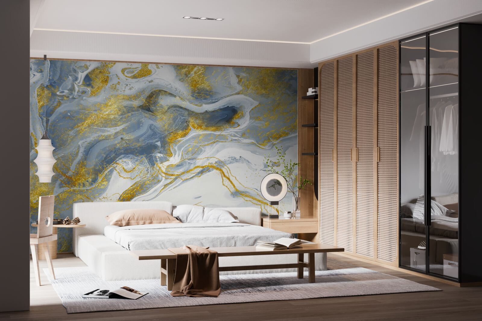 Fototapeta niebieski marmur z inkrustacją złotową