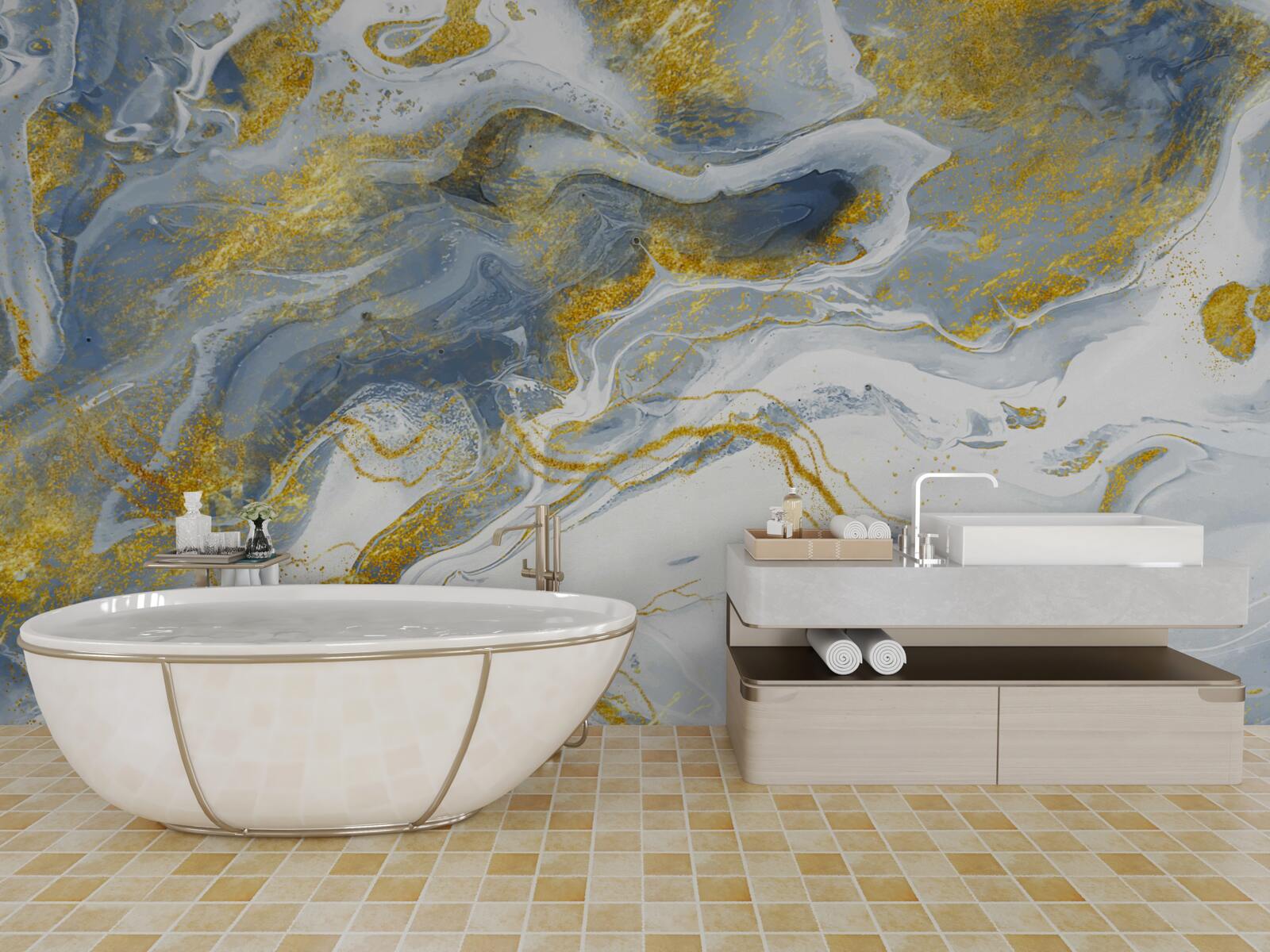 Fototapeta niebieski marmur z inkrustacją złotową