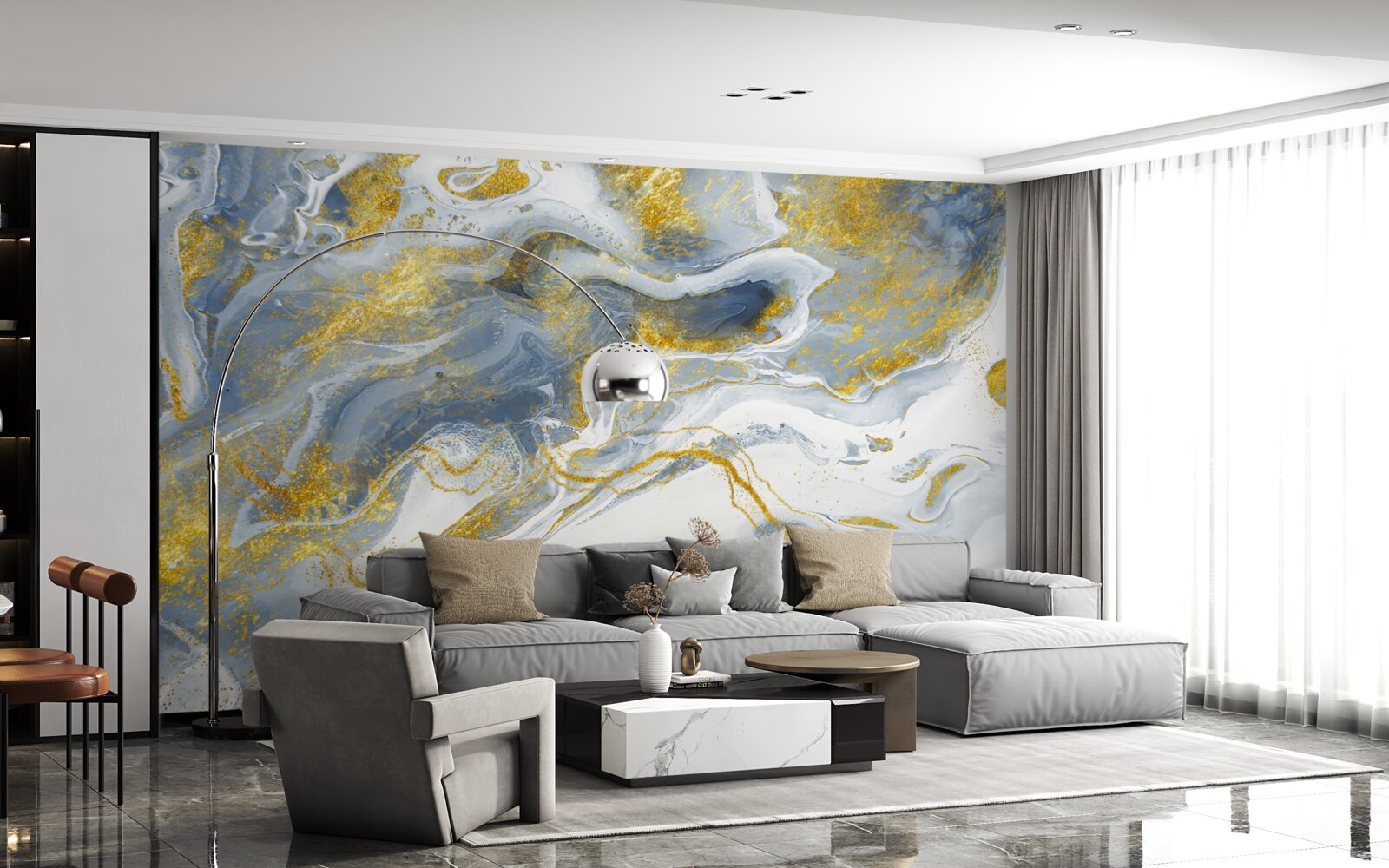 Fototapeta niebieski marmur z inkrustacją złotową