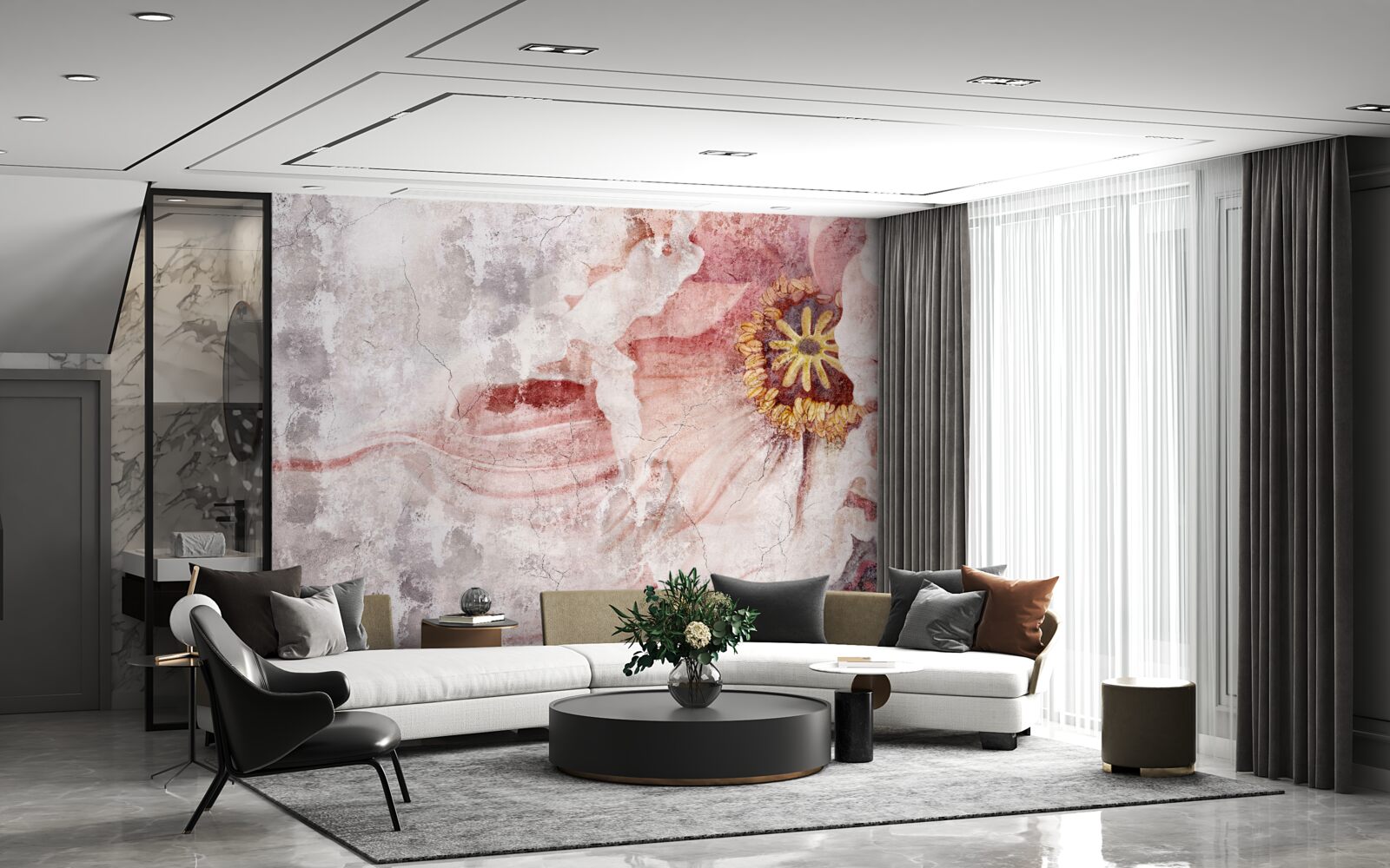 Fototapeta niesamowity kwiat na betonowej ścianie