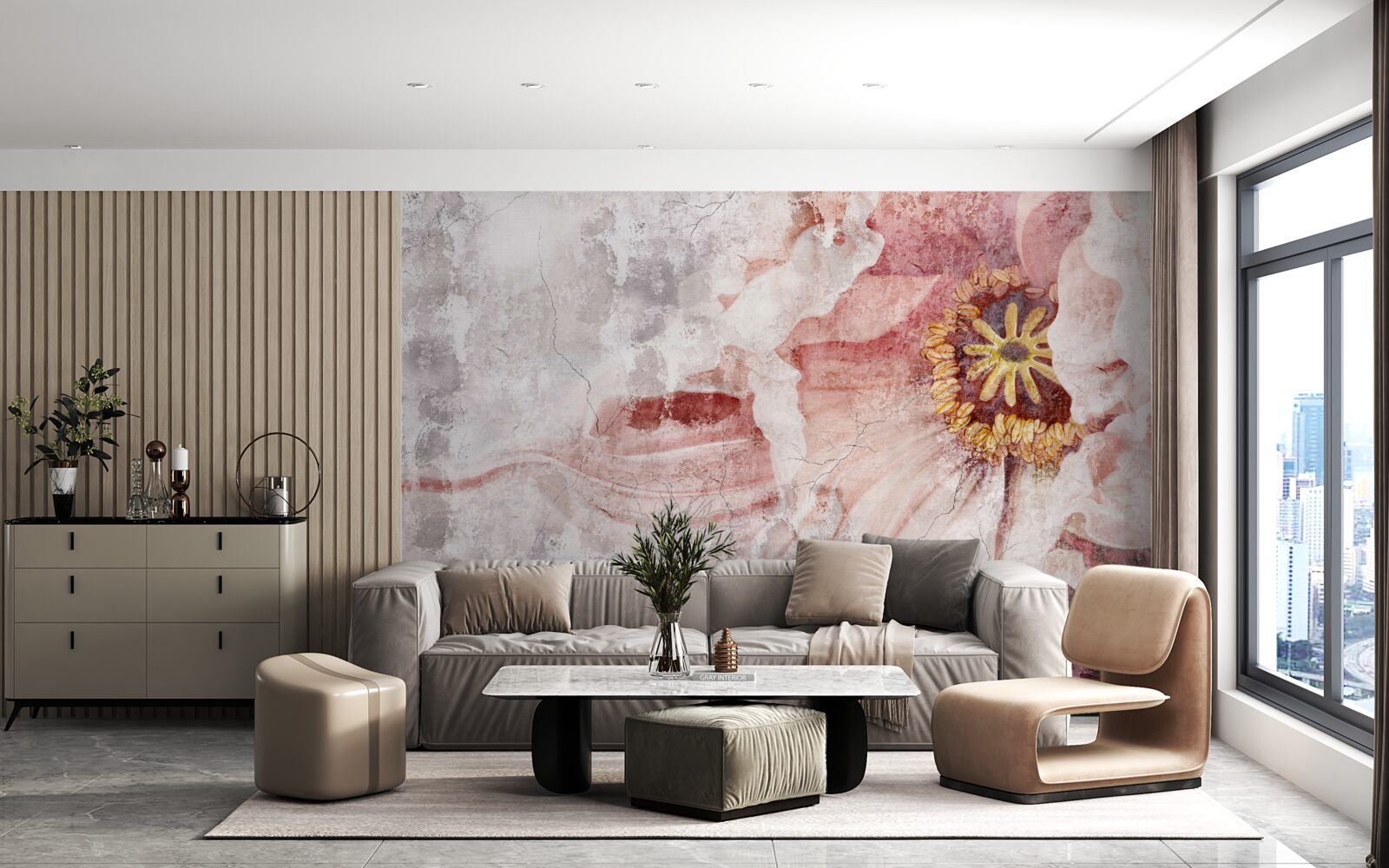 Fototapeta niesamowity kwiat na betonowej ścianie