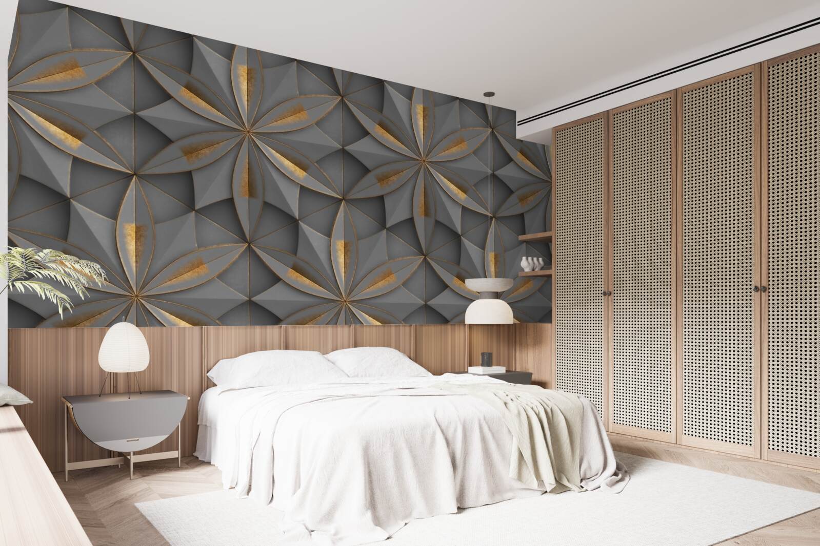 Fototapeta kwiaty są koloru szarego ze złotym szlifem