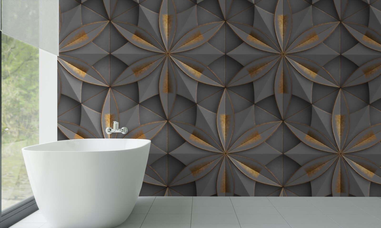 Fototapeta kwiaty są koloru szarego ze złotym szlifem