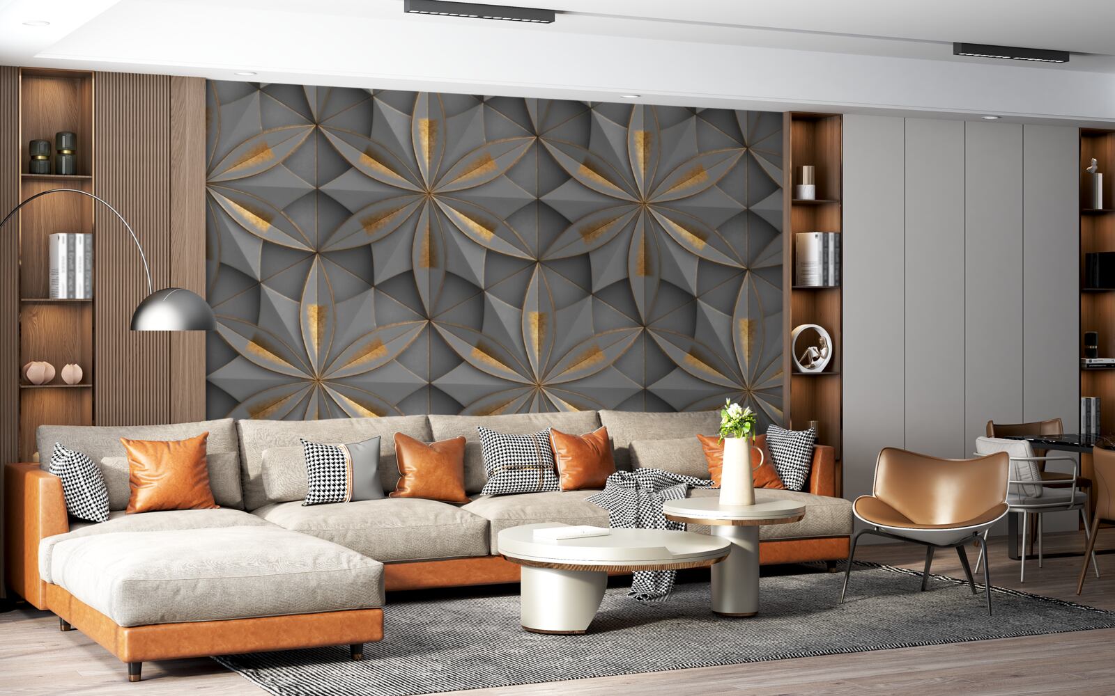 Fototapeta kwiaty są koloru szarego ze złotym szlifem