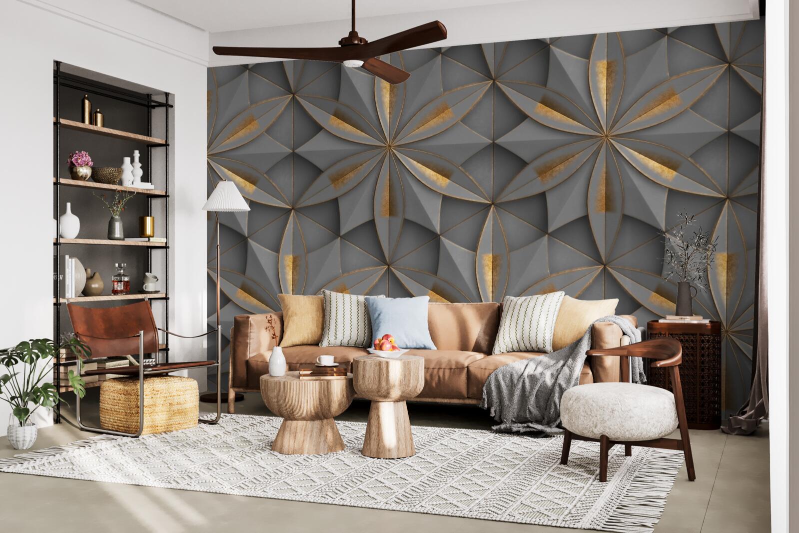 Fototapeta kwiaty są koloru szarego ze złotym szlifem