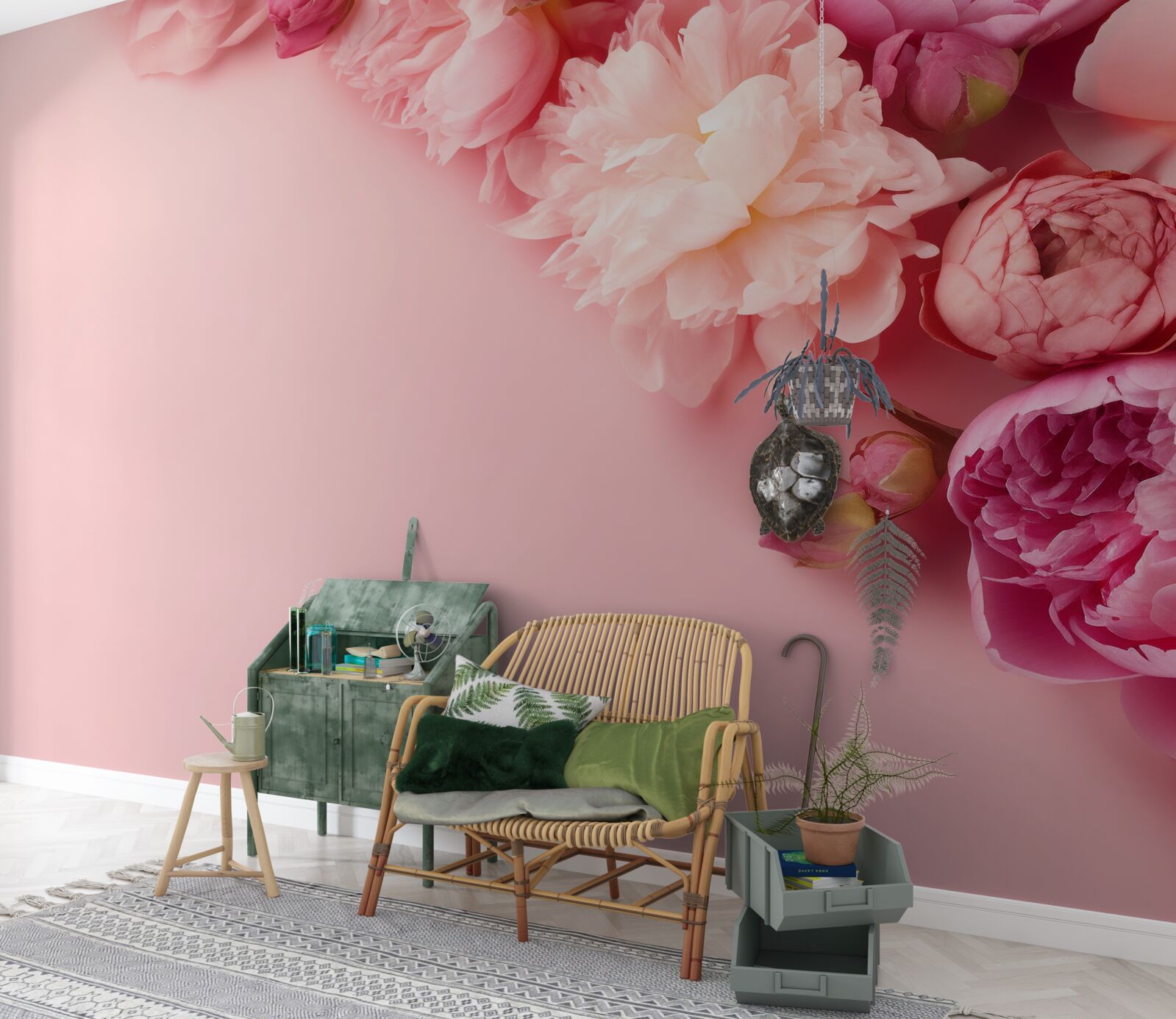 Fototapeta różne różowe kwiaty na tle tego samego odcienia