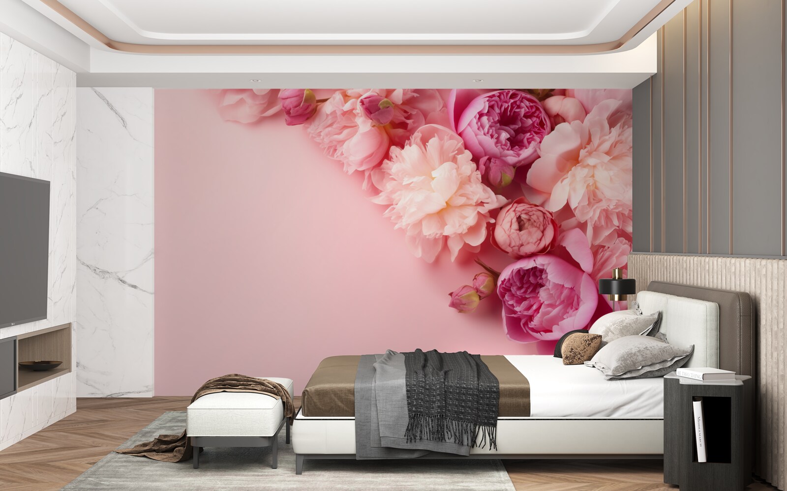 Fototapeta różne różowe kwiaty na tle tego samego odcienia