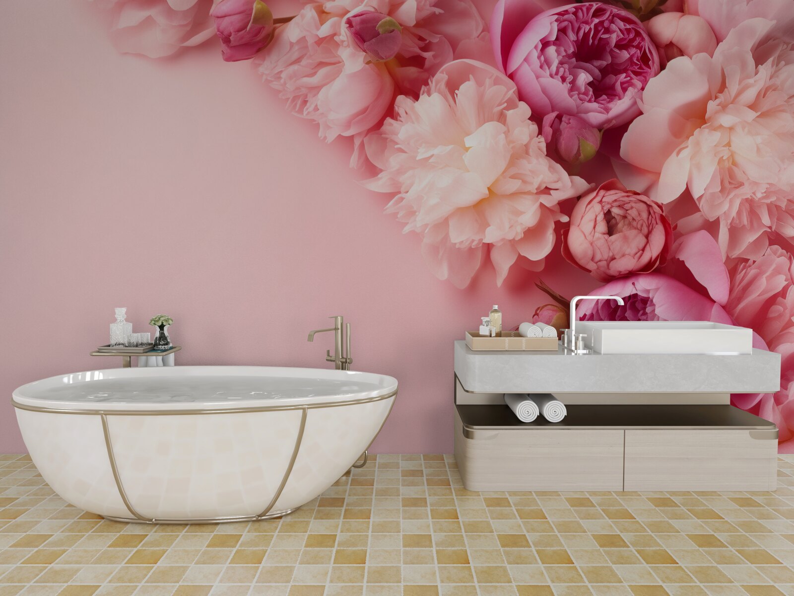 Fototapeta różne różowe kwiaty na tle tego samego odcienia