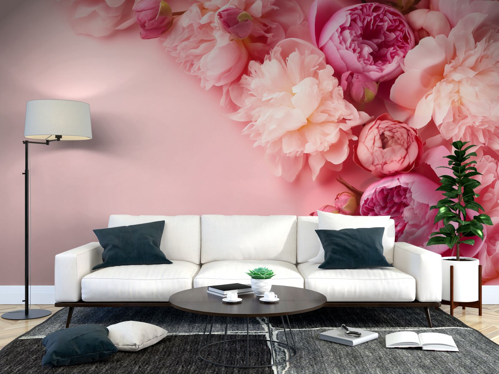 Fototapeta różne różowe kwiaty na tle tego samego odcienia