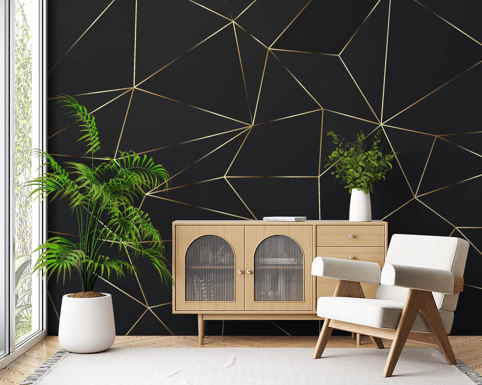 Fototapeta bryły geometryczne ze złotymi krawędziami