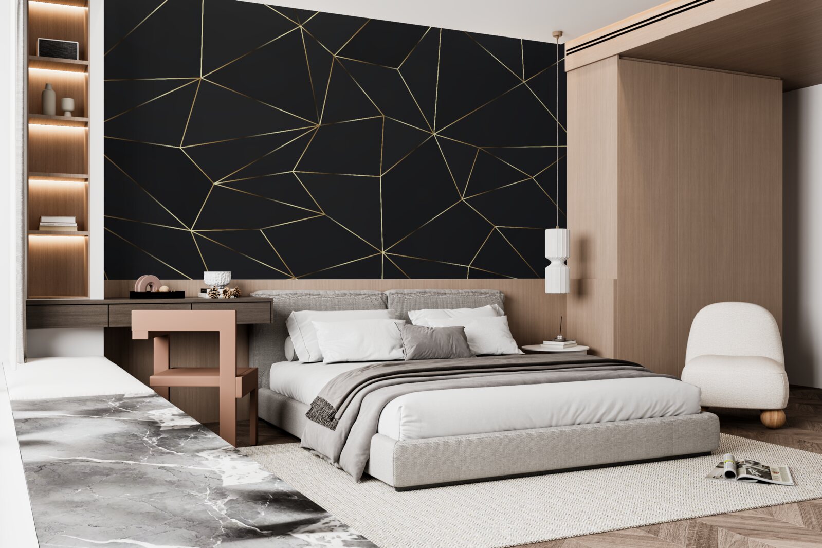 Fototapeta bryły geometryczne ze złotymi krawędziami