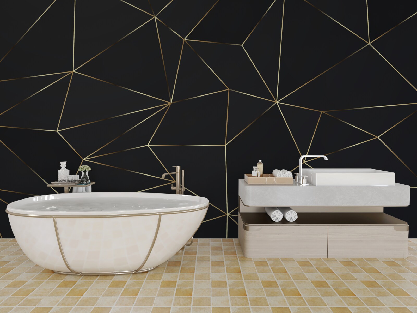 Fototapeta bryły geometryczne ze złotymi krawędziami