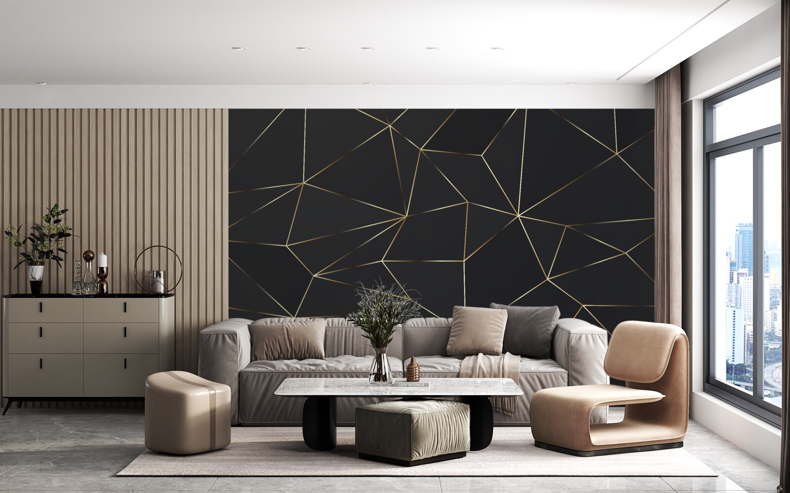 Fototapeta bryły geometryczne ze złotymi krawędziami