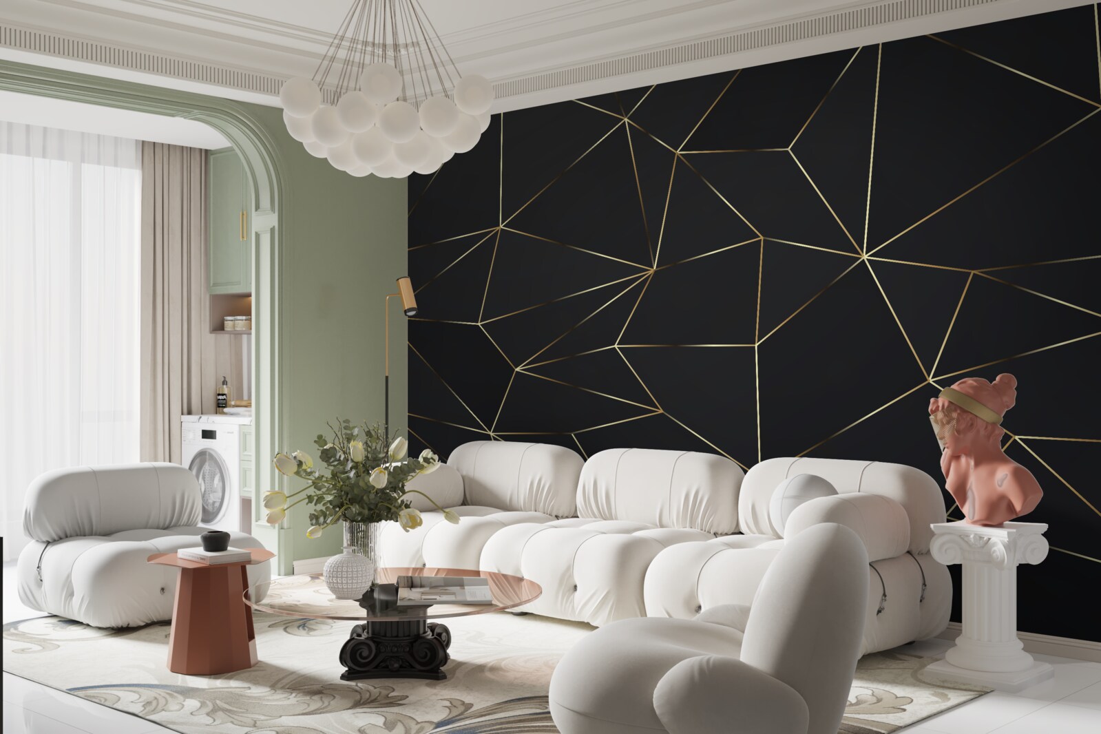 Fototapeta bryły geometryczne ze złotymi krawędziami