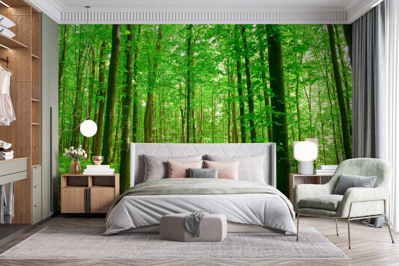 Fototapeta cienki letni las z drzewami liściastymi