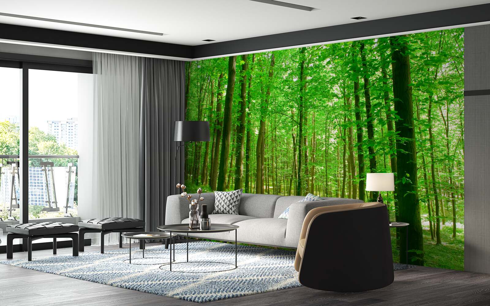 Fototapeta cienki letni las z drzewami liściastymi